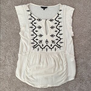 Lucky Brand Cream Cap-Sleeve Top with Black Embroidery